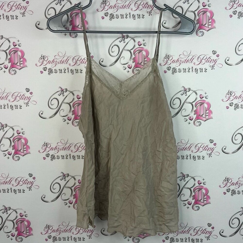 Love and liberty tank top 100% silk tan Chic Beige Camisole Top